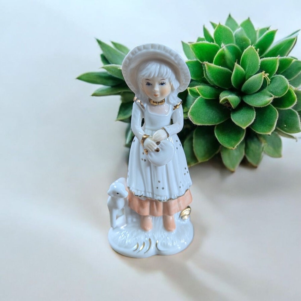Porcelain Shepherdess Figurine - White and Pink